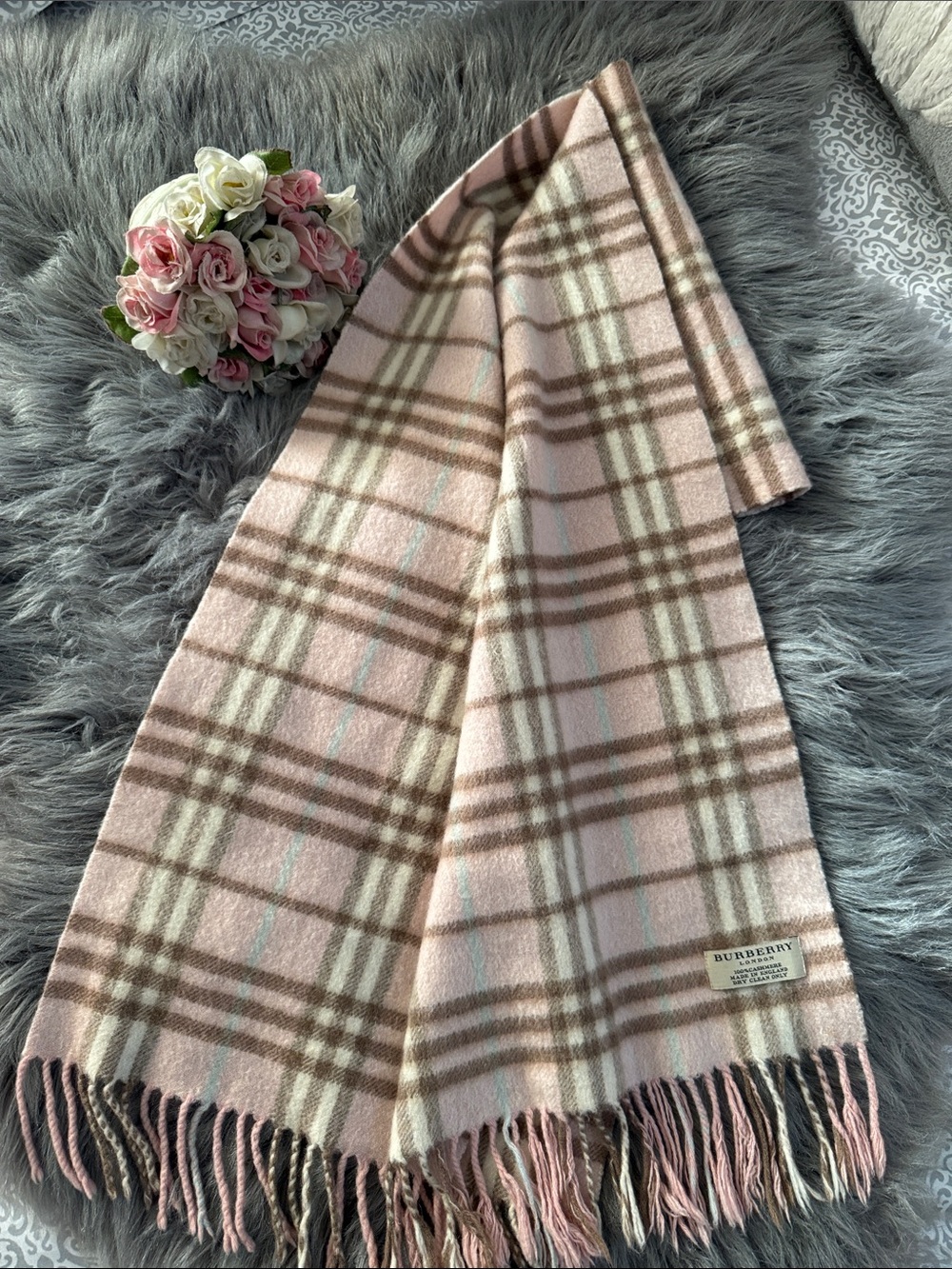 Burberry Pink and Cream Plaid Wool Wrap